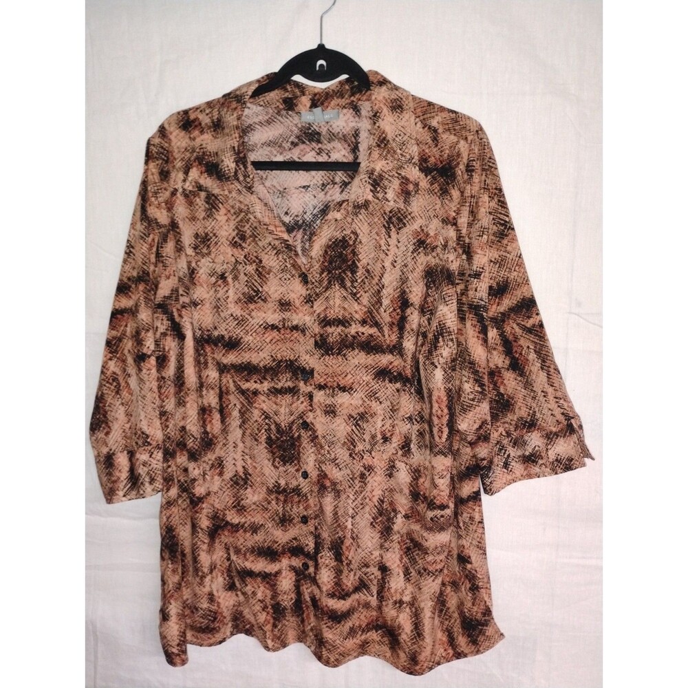 Essentials Womens Blouse Size 1 X V-Neck Short Sleeve Button Multicolor